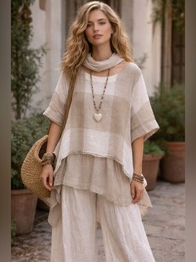 J.Jill Pure Jill 100% Linen Lagenlook Open Weave Boxy Minimalist kimono Top sz L